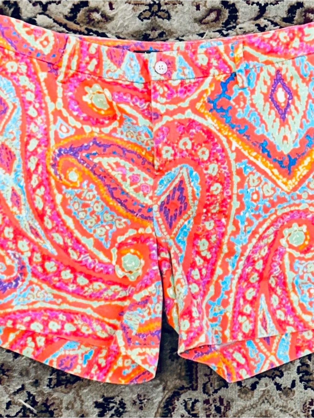 Ralph Lauren Coral Pink Paisley Chino Print Shorts Mid Rise Size 4 Pocket NWOT